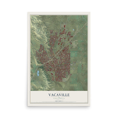 Map of Vacaville, California, 12 x 18 inch unframed archival matte print