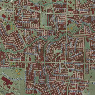 Close-up of the map of Vacaville, California print showing street and building detail