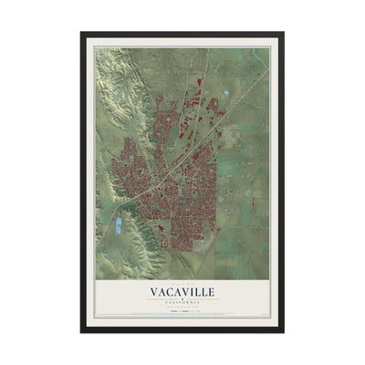 Map of Vacaville, California, 12 x 18 inch print in a black wood frame