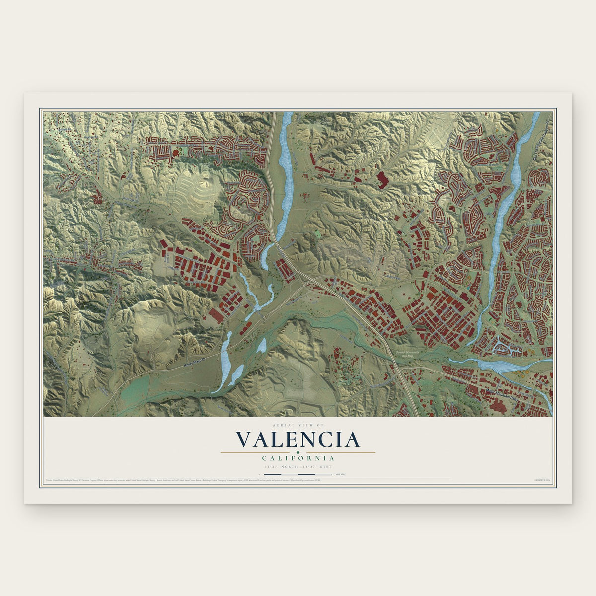 Valencia, California map print, the full design