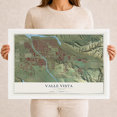 Map of Valle Vista, California, 12 x 18 inch print in a white wood frame