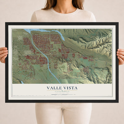 Map of Valle Vista, California, 18 x 24 inch print in a black wood frame