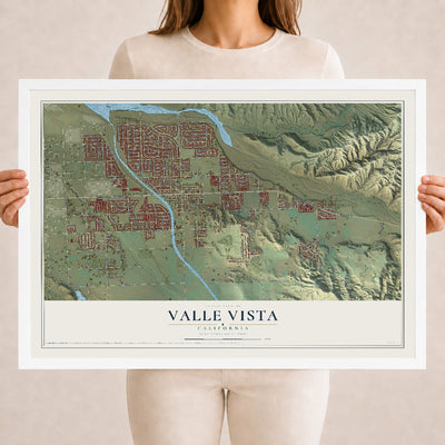 Map of Valle Vista, California, 18 x 24 inch print in a white wood frame