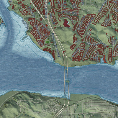 Second close-up of the map of Vallejo, California print showing more streets and buildings