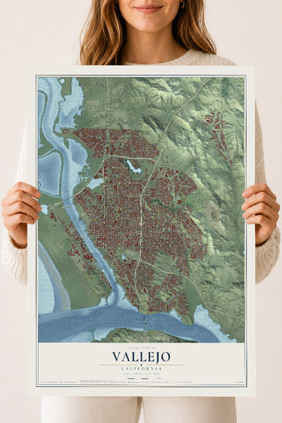 Map of Vallejo, California, 18 x 24 inch unframed archival matte print