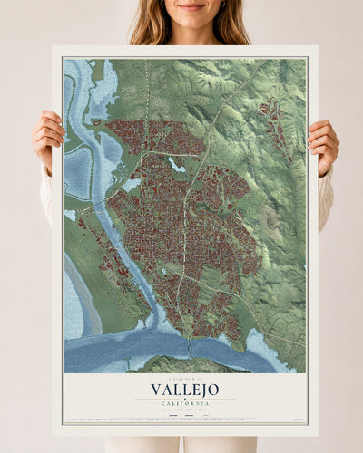 Map of Vallejo, California, 24 x 36 inch unframed archival matte print