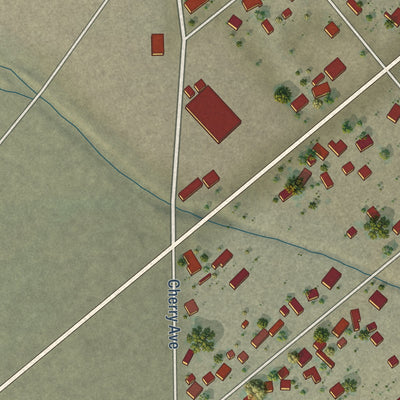Close-up of the map of Valley Acres, California print showing street and building detail
