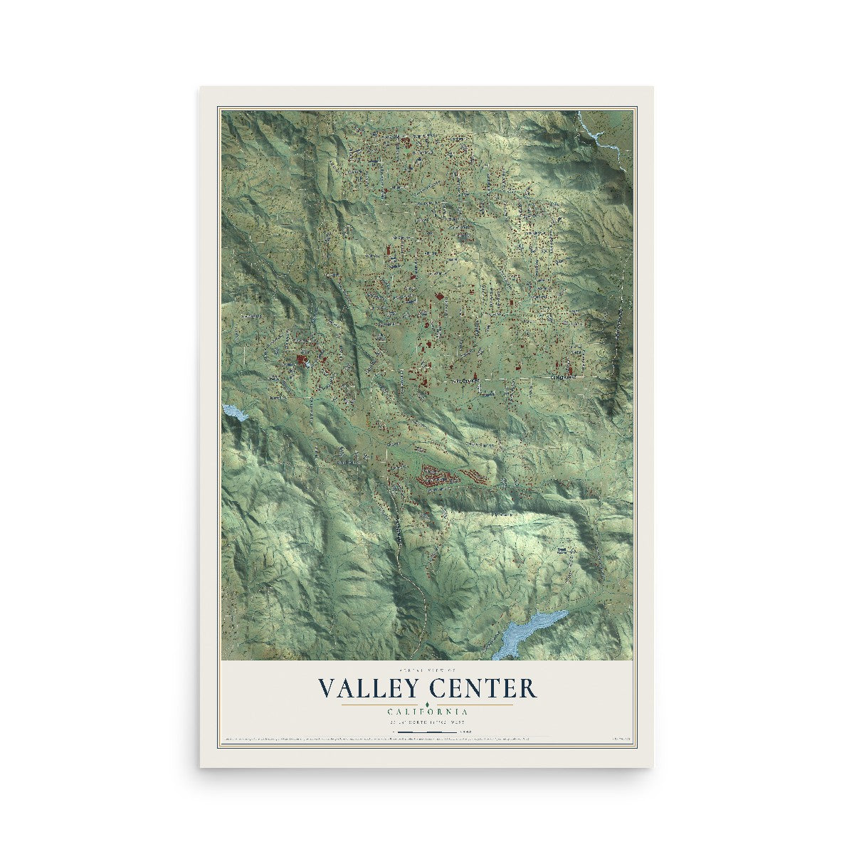 Map of Valley Center, California, 12 x 18 inch unframed archival matte print