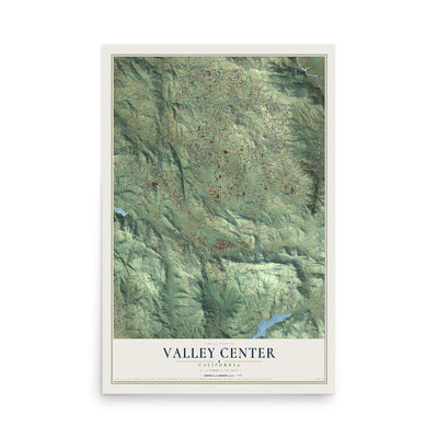 Map of Valley Center, California, 12 x 18 inch unframed archival matte print