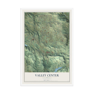 Map of Valley Center, California, 12 x 18 inch print in a white wood frame