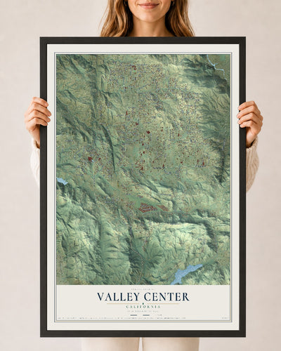 Map of Valley Center, California, 24 x 36 inch print in a black wood frame