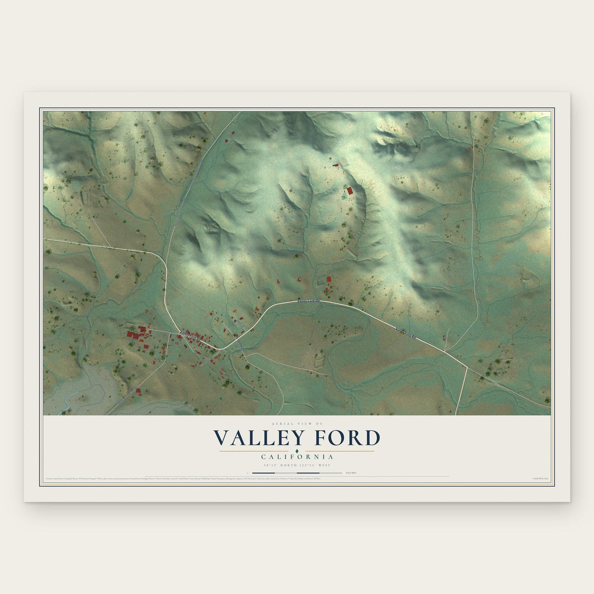 Valley Ford, California map print, the full design