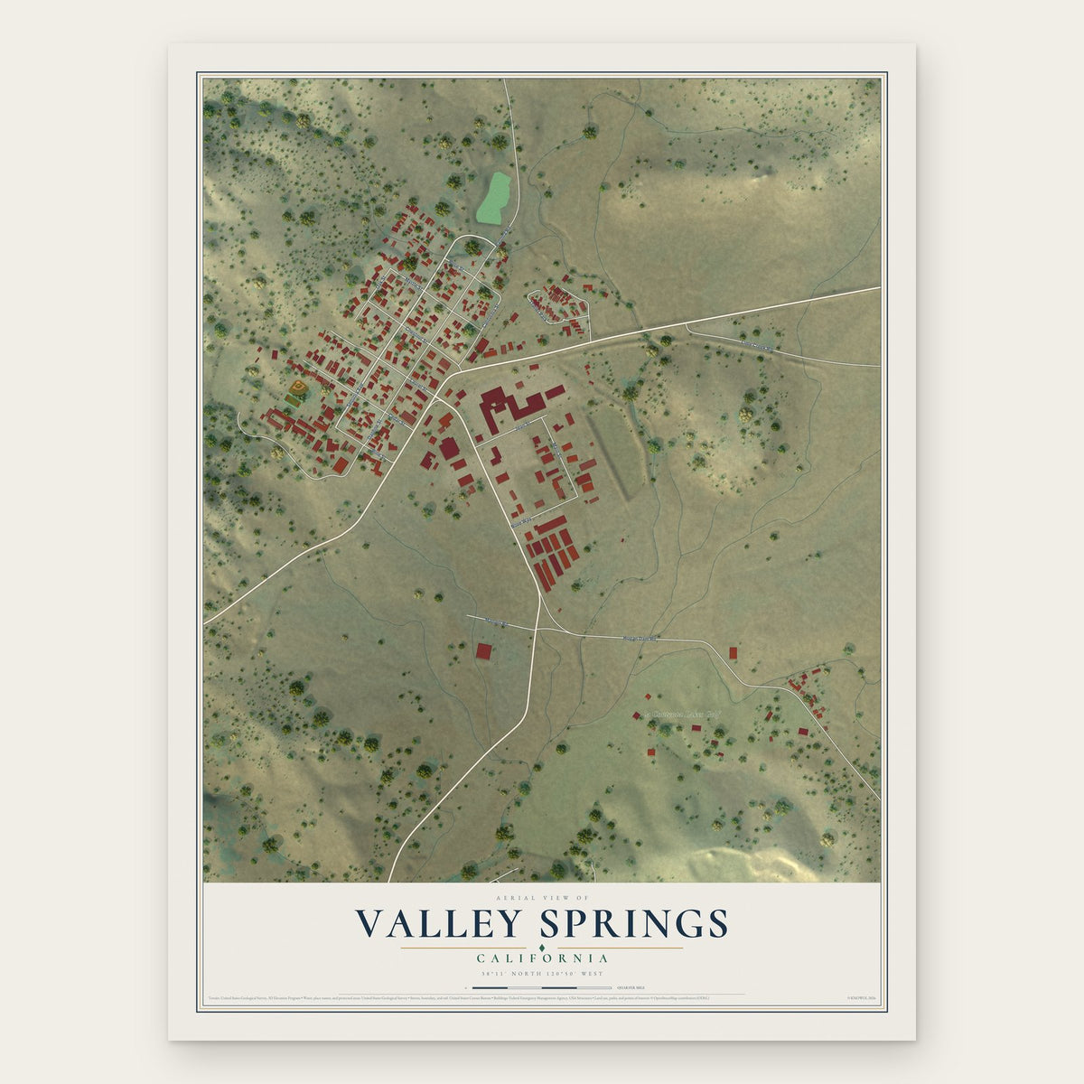 Valley Springs, California map print, the full design