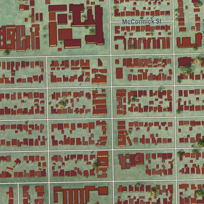 Second close-up of the map of Valley Village, California print showing more streets and buildings
