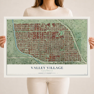 Map of Valley Village, California, 18 x 24 inch unframed archival matte print