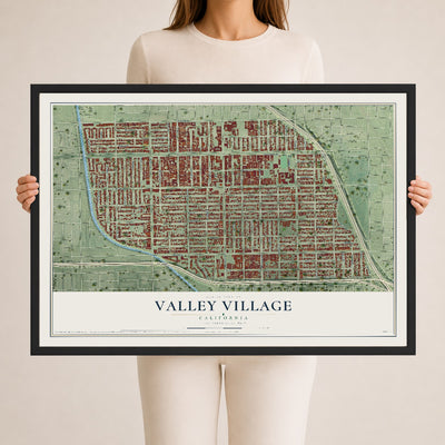 Map of Valley Village, California, 24 x 36 inch print in a black wood frame
