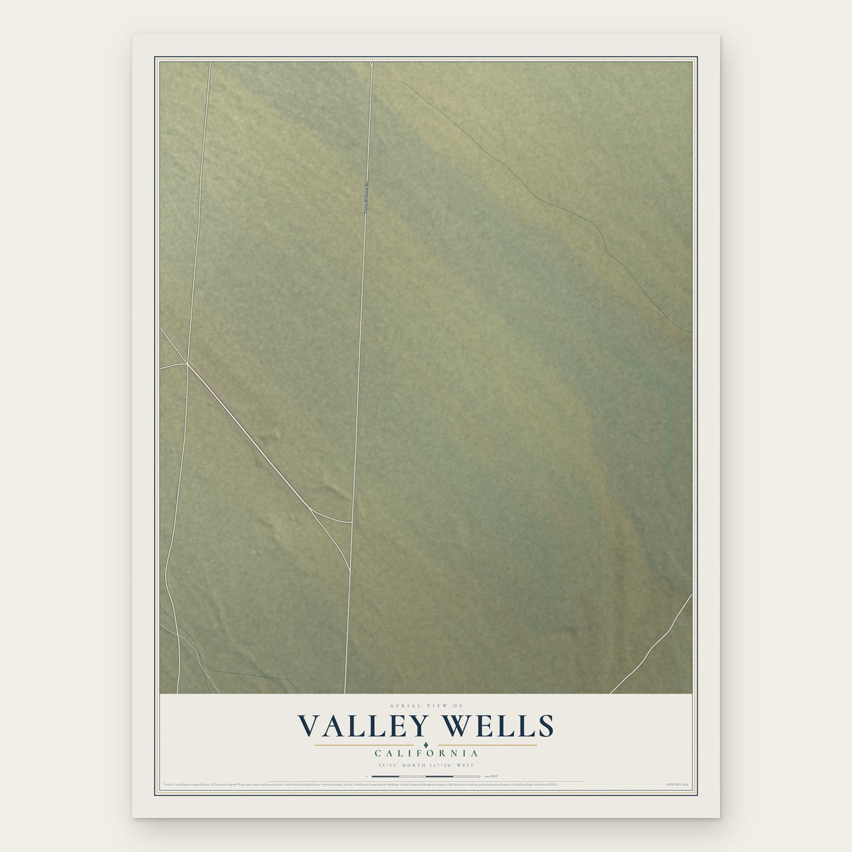 Valley Wells, California map print, the full design