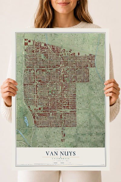 Map of Van Nuys, California, 18 x 24 inch unframed archival matte print