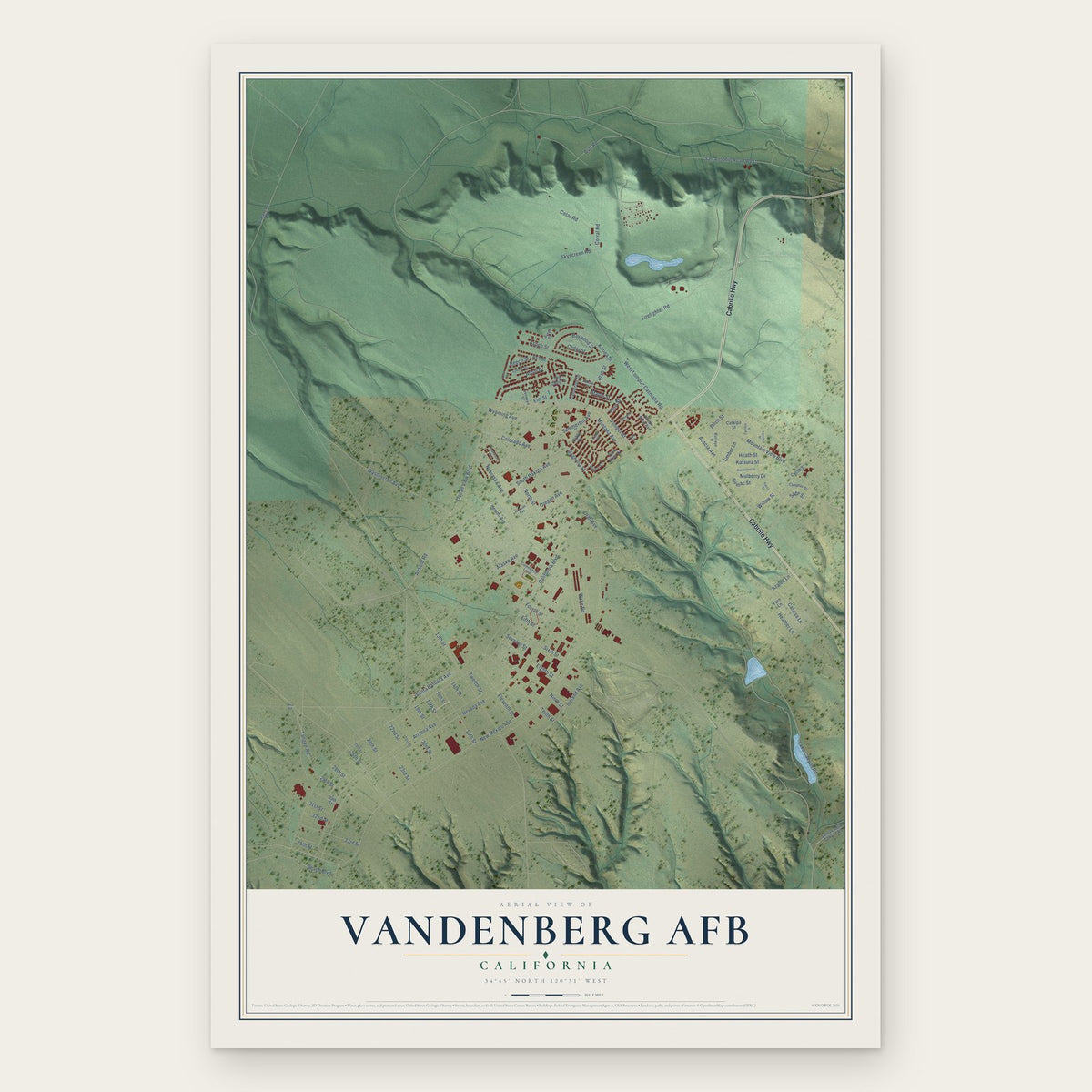 Vandenberg AFB, California map print, the full design