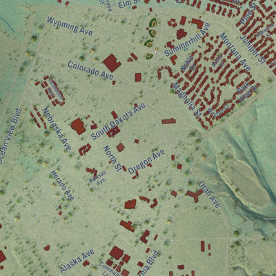 Close-up of the map of Vandenberg AFB, California print showing street and building detail