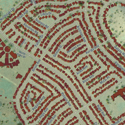 Close-up of the map of Vandenberg Village, California print showing street and building detail