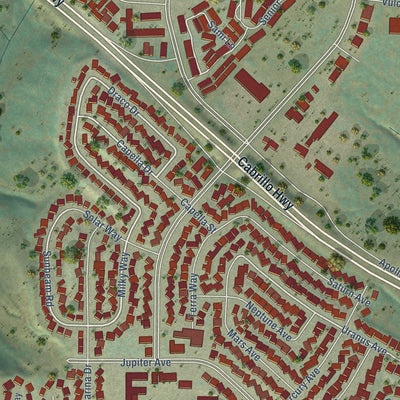 Second close-up of the map of Vandenberg Village, California print showing more streets and buildings