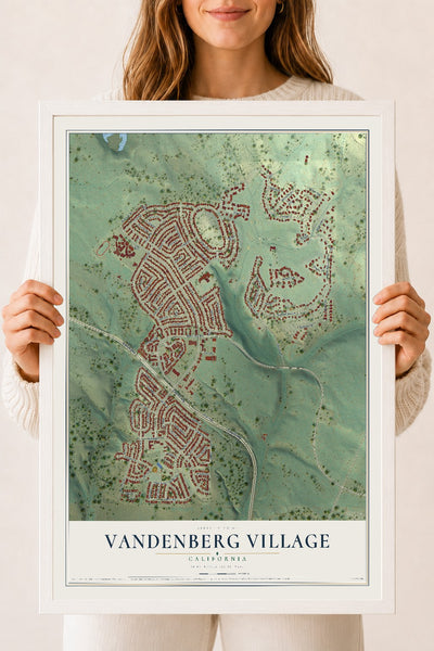 Map of Vandenberg Village, California, 18 x 24 inch print in a white wood frame