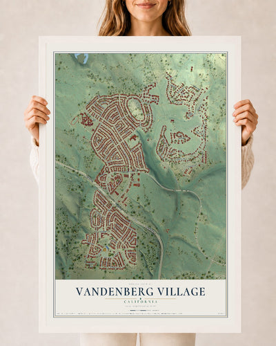 Map of Vandenberg Village, California, 24 x 36 inch print in a white wood frame