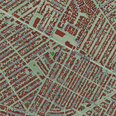 Close-up of the map of Venice, California print showing street and building detail