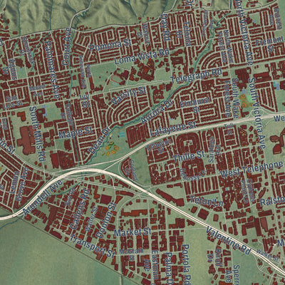 Close-up of the map of Ventura, California print showing street and building detail