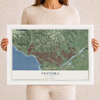 Map of Ventura, California, 12 x 18 inch print in a white wood frame