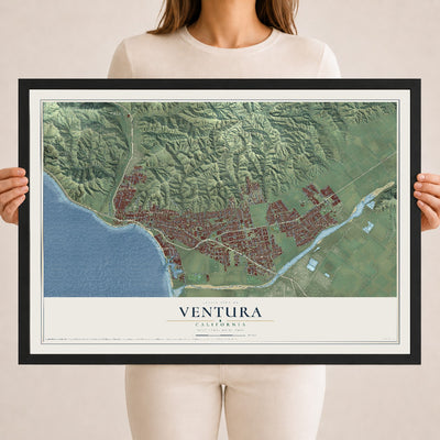 Map of Ventura, California, 18 x 24 inch print in a black wood frame