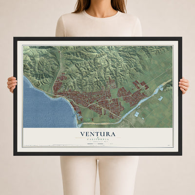 Map of Ventura, California, 24 x 36 inch print in a black wood frame