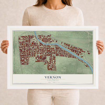 Map of Vernon, California, 12 x 18 inch print in a white wood frame