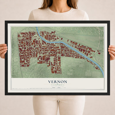 Map of Vernon, California, 18 x 24 inch print in a black wood frame