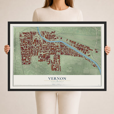 Map of Vernon, California, 24 x 36 inch print in a black wood frame