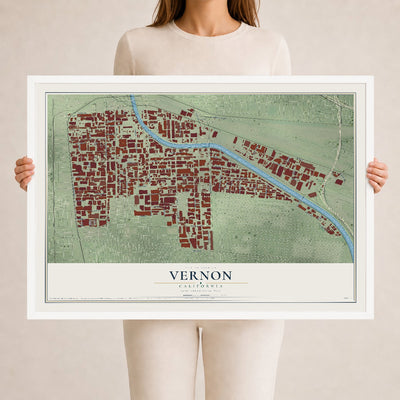 Map of Vernon, California, 24 x 36 inch print in a white wood frame