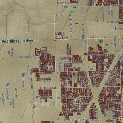 Second close-up of the map of Victorville, California print showing more streets and buildings