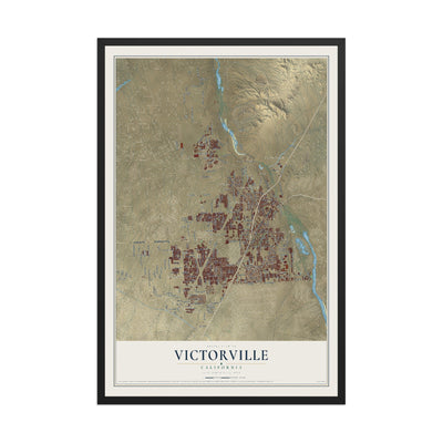 Map of Victorville, California, 12 x 18 inch print in a black wood frame
