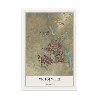 Map of Victorville, California, 12 x 18 inch print in a white wood frame