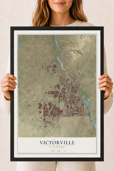 Map of Victorville, California, 18 x 24 inch print in a black wood frame