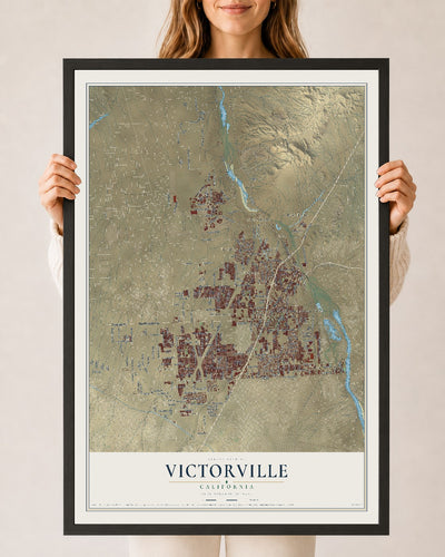Map of Victorville, California, 24 x 36 inch print in a black wood frame