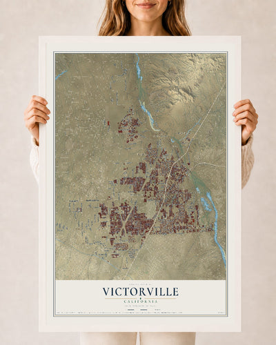 Map of Victorville, California, 24 x 36 inch print in a white wood frame