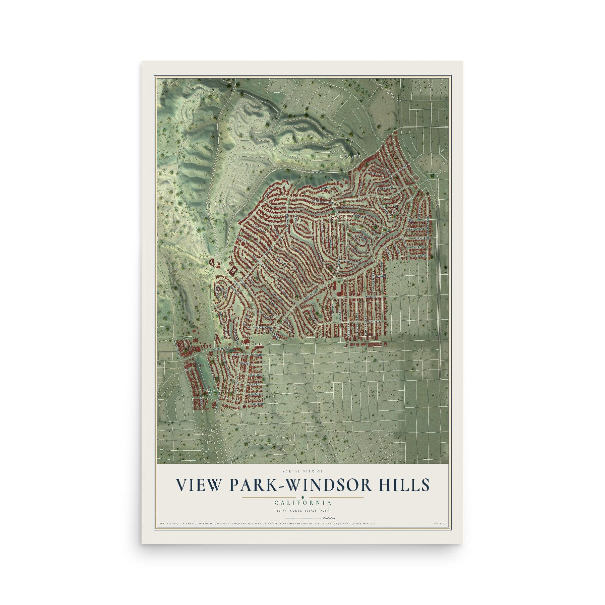 Map of View Park-Windsor Hills, California, 12 x 18 inch unframed archival matte print