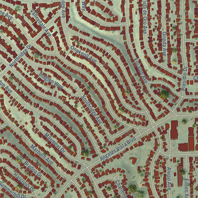 Close-up of the map of View Park-Windsor Hills, California print showing street and building detail
