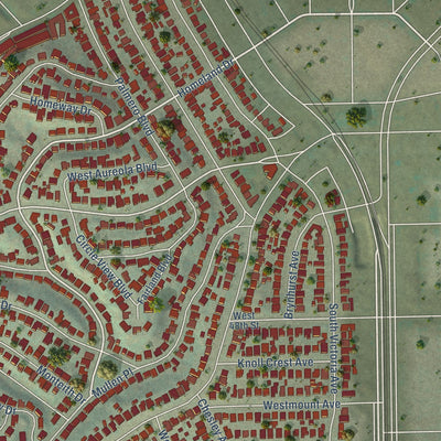 Second close-up of the map of View Park-Windsor Hills, California print showing more streets and buildings