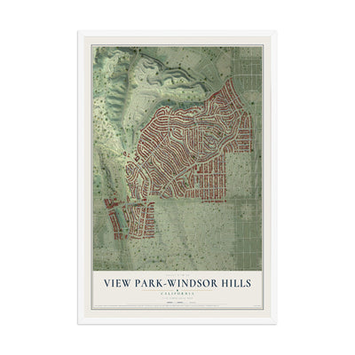 Map of View Park-Windsor Hills, California, 12 x 18 inch print in a white wood frame