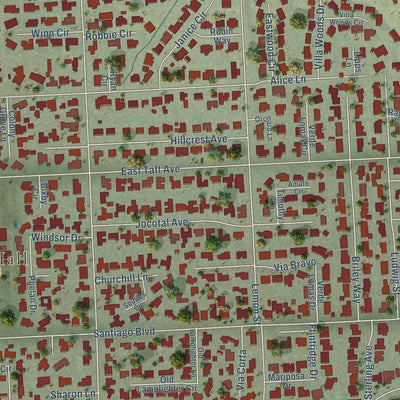 Close-up of the map of Villa Park, California print showing street and building detail