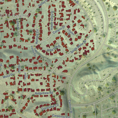 Second close-up of the map of Villa Park, California print showing more streets and buildings