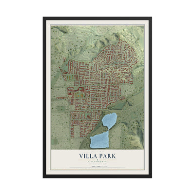 Map of Villa Park, California, 12 x 18 inch print in a black wood frame